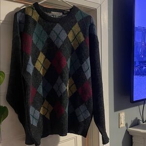 Men's Argyle Sweater - Black, Red, Blue, Yellow